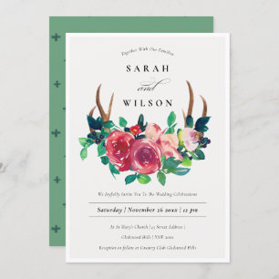 Carte De Remerciements Rustique Boho Floral Stag Antlers Mariage Inviter