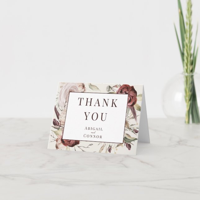 Carte De Remerciements Rustique Boho Marsala Crème Floral (Devant)