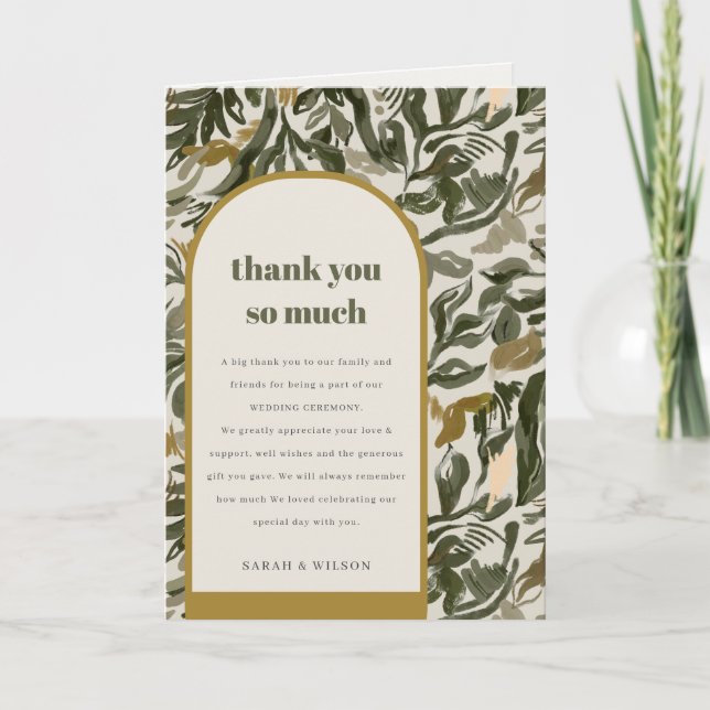 Carte De Remerciements Rustique Boho Retro Arch Mariage botanique vert (Devant)