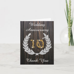 Carte De Remerciements Rustique Bois Diamant Laurier 10ème Anniversaire