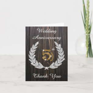 Carte De Remerciements Rustique Bois Diamant Laurier 5ème Anniversaire