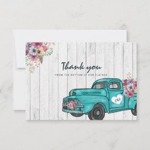 Carte De Remerciements Rustique Bois Turquoise Vintage Camion Boho Mariag