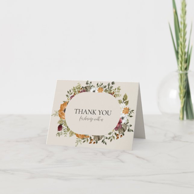 Carte De Remerciements Rustique Botanique Automne Floral Horizontal avec  (Devant)