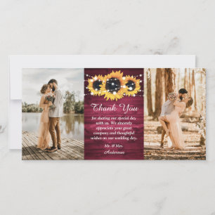 Carte De Remerciements Rustique Bourgogne Bois Burlap Coeur Tournesol Pho