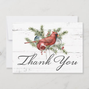 Carte De Remerciements Rustique Cardinal Aquarelle Rouge