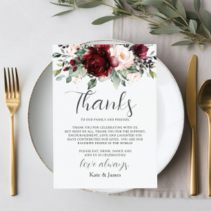 Carte De Remerciements Rustique Chic Bourgogne Blush Floral QR Partager P