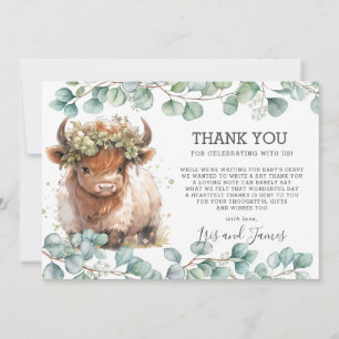 Carte De Remerciements Rustique Chic Greenery Highland Baby shower de vac