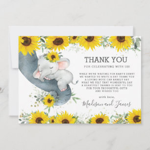 Carte De Remerciements Rustique Chic Sunflower Elephant Baby shower Girl