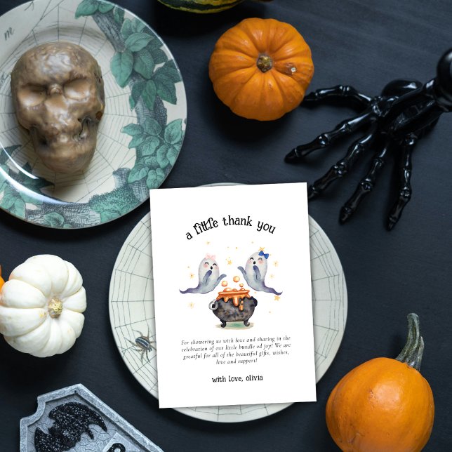 Carte De Remerciements Rustique Deux Petites Boos Ghost Twins Baby shower (Rustic Two Little Boos Ghost Twins Baby Shower Thank You Card)