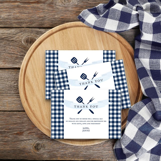 Carte De Remerciements Rustique Ferme Marine Bleu Plaid Fête des mariées  (Thank You cards from my Rustic Farmhouse BBQ Bridal Shower collection
)