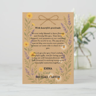 Carte de Remerciements Rustique Fleur Sauvage Kraf