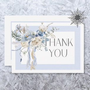 Carte De Remerciements Rustique hiver Frosty Bleu & Blanc Floral Mariage