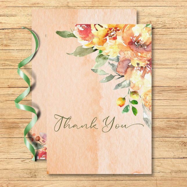 Carte De Remerciements Rustique Jaune Orange & Pêche Rose Mariage (Rustic Yellow Orange & Peach Roses Wedding Thank You Card)
