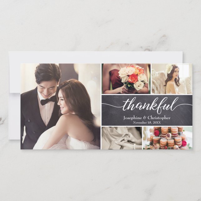 Carte De Remerciements Rustique mariage Thankful Horizontal photo collage (Devant)