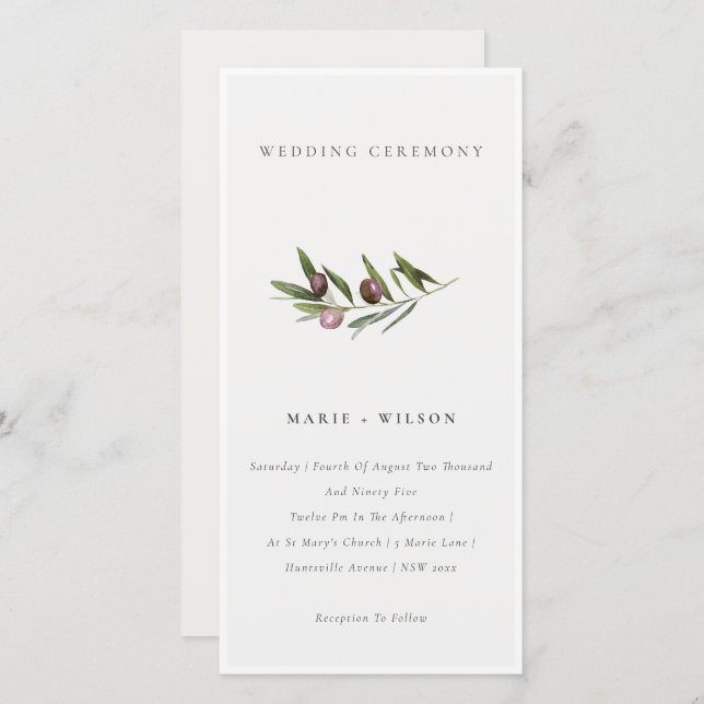 Carte De Remerciements Rustique minimal Olive Branche Foliage Mariage Inv (Devant / Derrière)