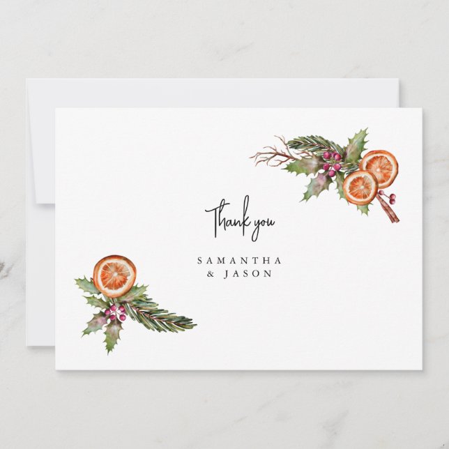 Carte De Remerciements Rustique Noël vert Mariage épice (Devant)