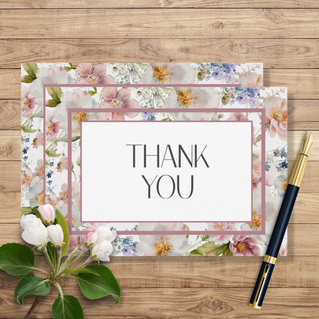 Carte De Remerciements Rustique Pastel Avril Aquarelle Mariage Floral (Créateur téléchargé)