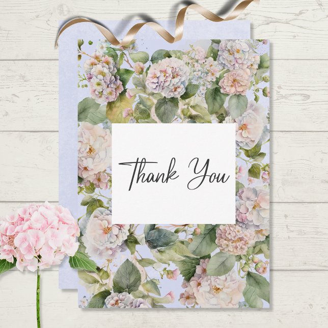 Carte De Remerciements Rustique Pastel Hydrangea Floral Monogram Périwink (Créateur téléchargé)