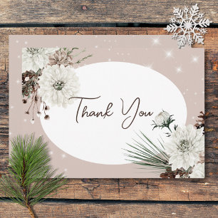 Carte De Remerciements Rustique Tan Pine Hiver Mariage étincelant