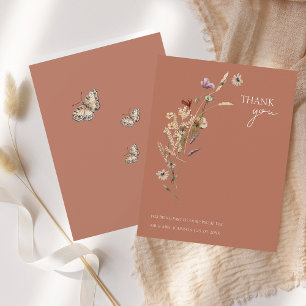 Carte De Remerciements Rustique Terracotta Automne Fleur sauvage Mariage