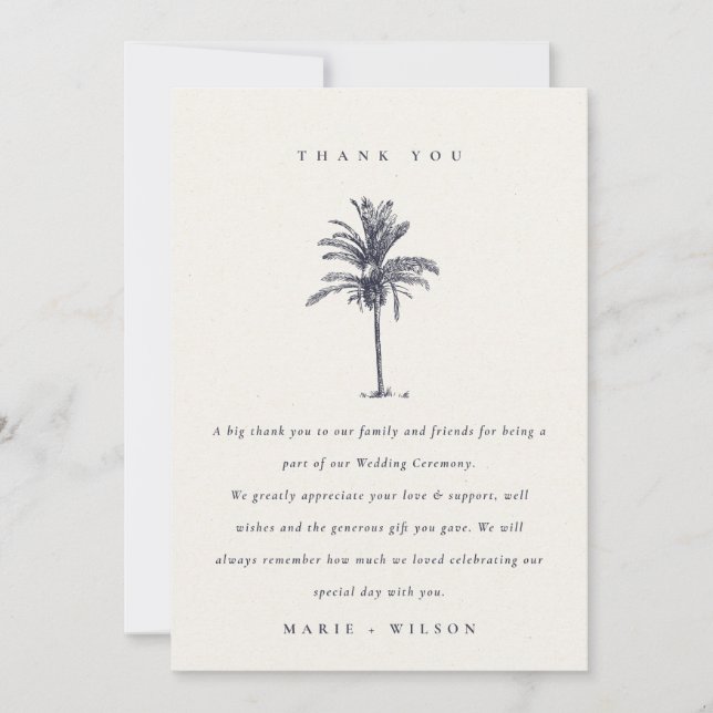 Carte De Remerciements Rustique Tropical Palm Tree Marine Kraft Mariage (Devant)