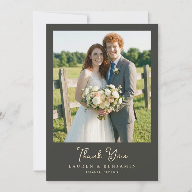 Carte De Remerciements Rustique verte joyeuse photo (Devant)