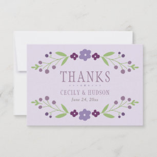 Carte De Remerciements Rustique violet et vert Mariage floral