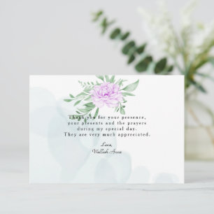 Carte De Remerciements Rustique violet Rose Eucalyptus Feuilles Baptême P