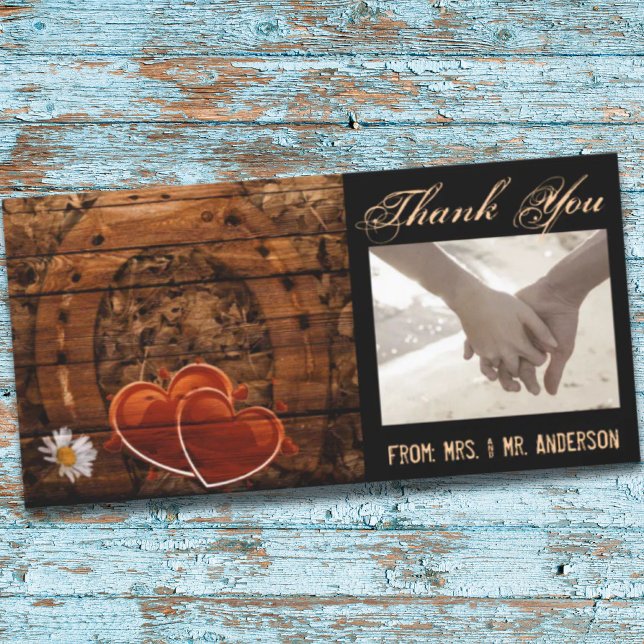 Carte De Remerciements Rustique Western Grange Mariage en fer à cheval (Rustic Western Barn Wood Horseshoe Wedding Thank You Card)
