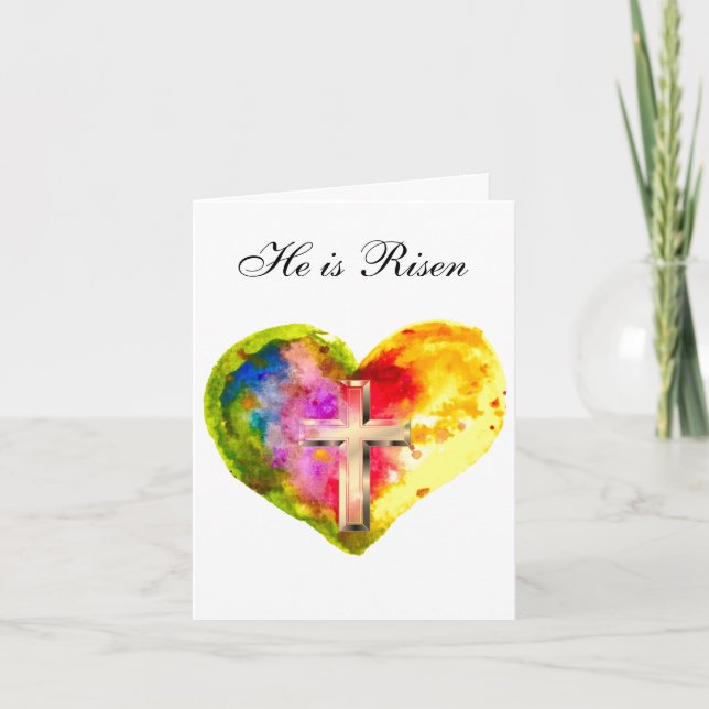 Carte De Remerciements Sa est Ressuscité Aquarelle Croix de Pâques Coeur (Devant)