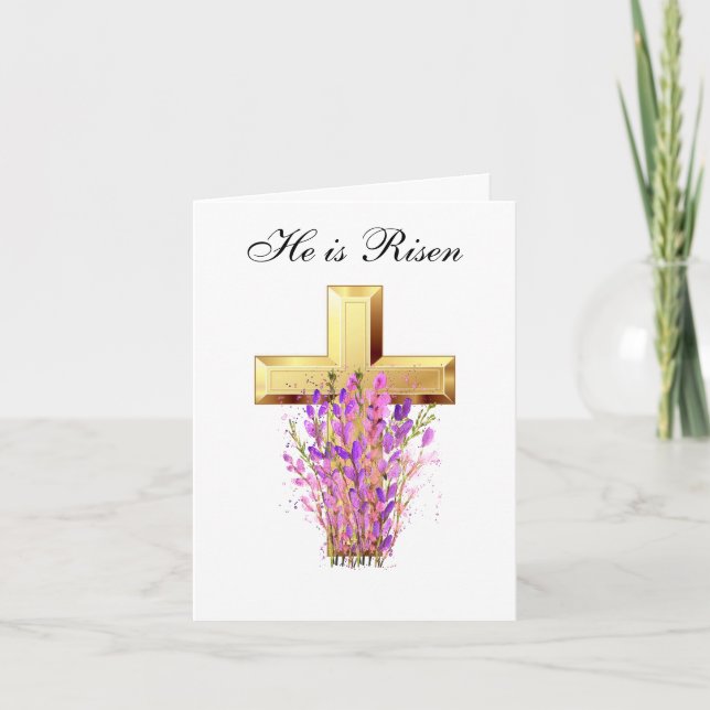 Carte De Remerciements Sa est Ressuscité Aquarelle Croix de Pâques Floral (Devant)