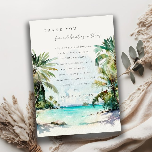 Carte De Remerciements Sable Tropical Beach Aquarelle Palm Trees Mariage (Créateur téléchargé)