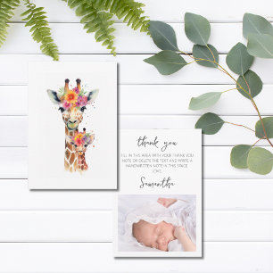 Carte De Remerciements Safari Animal Floral Giraffe Maman Baby shower