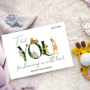Carte De Remerciements Safari Animal Jungle Vert Baby shower garçon