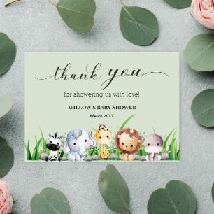 Carte De Remerciements Safari Animal Jungle Vert Baby shower garçon