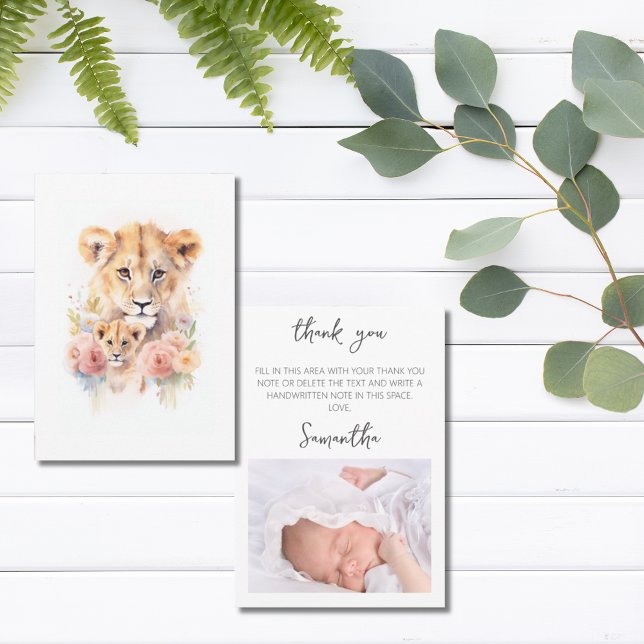Carte De Remerciements Safari Animal Lion Floral Maman Baby shower (Safari Animal Lion Floral Mom Baby Shower Thank You Card)