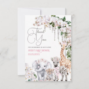 Carte De Remerciements Safari Animal Tropical Baby shower rose Fleur