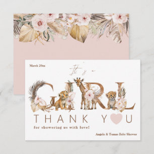 Carte De Remerciements Safari Animal Tropical Floral Girl Baby shower