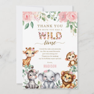 Carte De Remerciements Safari Animal Wild One Blush Floral 1er Anniversai