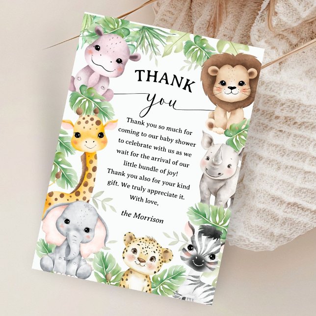 Carte De Remerciements Safari Animals Baby Shower Boy Tropical Thank You (Créateur téléchargé)