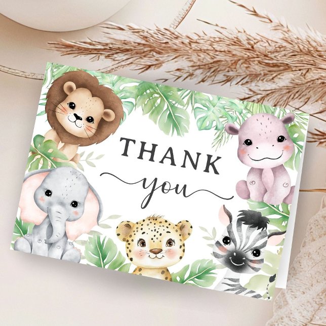 Carte De Remerciements Safari Animals Baby Shower Jungle Folded Thank You (Créateur téléchargé)