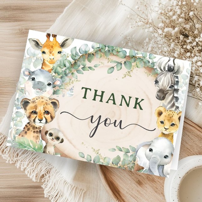 Carte De Remerciements Safari Animals Baby Shower Jungle Folded Thank You (Créateur téléchargé)