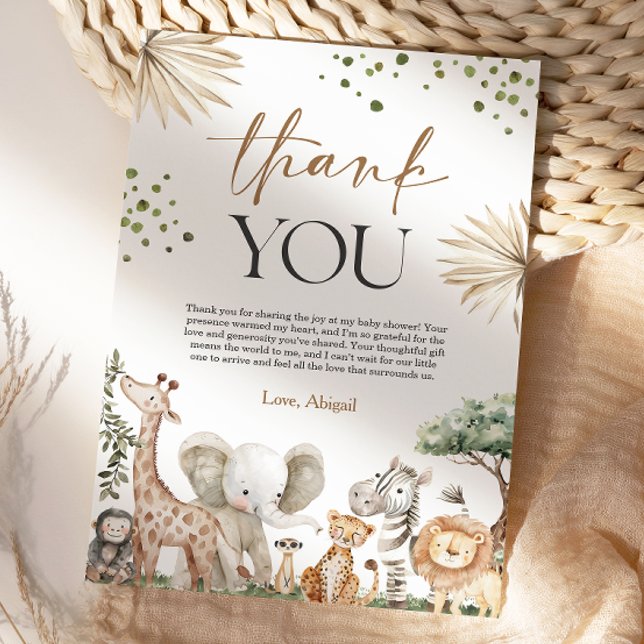 Carte De Remerciements Safari Animals Gender Neutral Baby Shower (Safari Animals Gender Neutral Baby Shower Thank You Card)