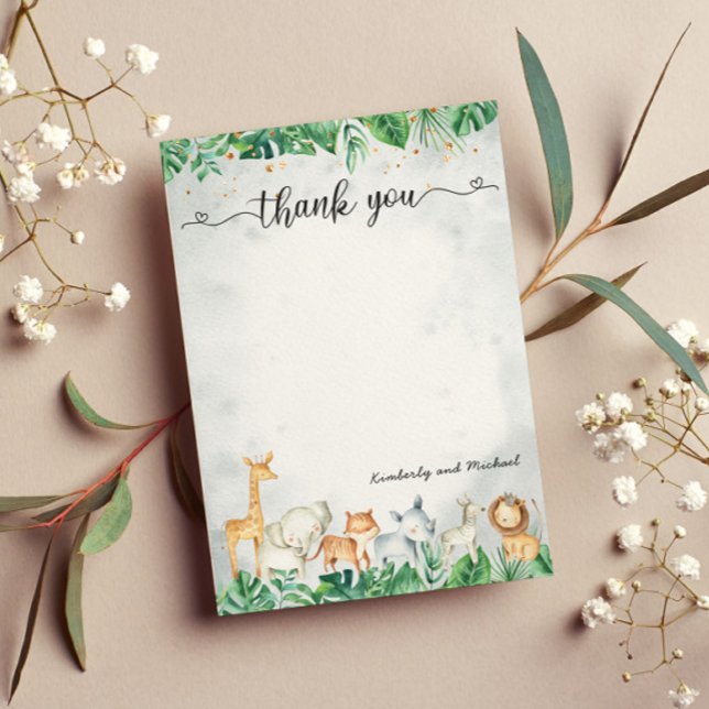 Carte De Remerciements Safari Animaux Aquarelle Anniversaire | BABY SHOWE (Créateur téléchargé)