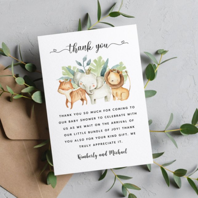 Carte De Remerciements Safari Animaux Aquarelle Anniversaire I Baby showe (Créateur téléchargé)