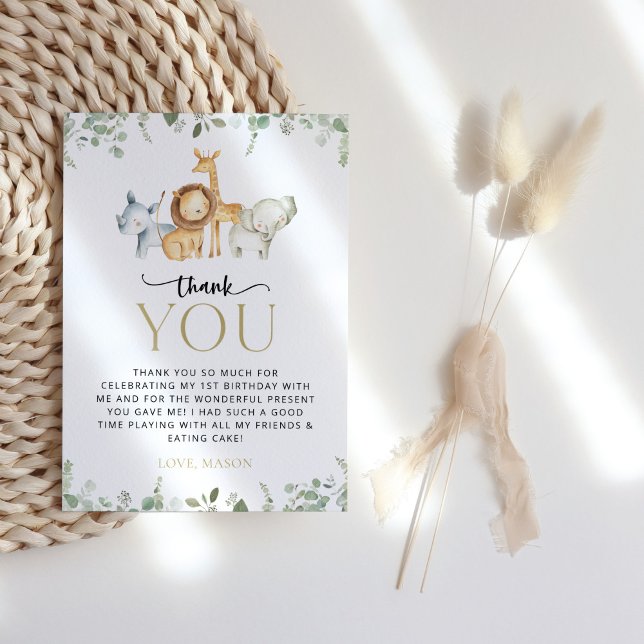 Carte De Remerciements Safari Animaux, Jungle, Sauvage Un, Premier Annive (Créateur téléchargé)