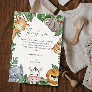 Carte De Remerciements Safari Animaux Sauvages Baby Shower