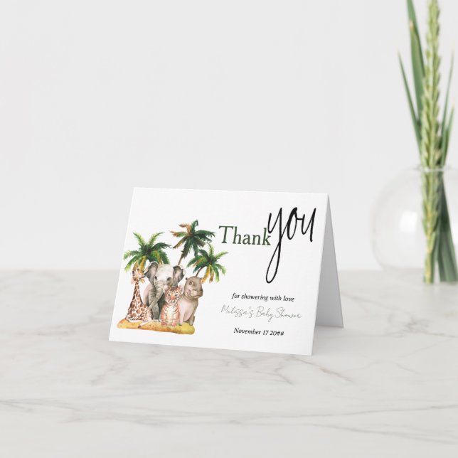 Carte De Remerciements Safari Animaux sauvages Baby shower tropical (Devant)