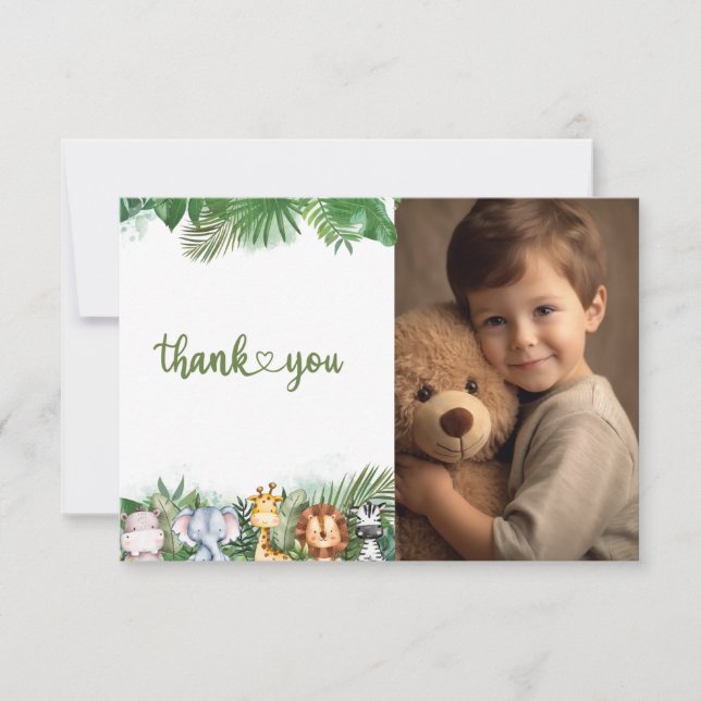 Carte De Remerciements Safari Animaux Wild One Boys Photo d'anniversaire (Devant)