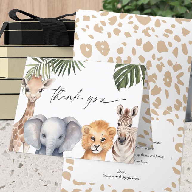Carte De Remerciements Safari Baby Animals Wild One Baby Boy Douche (Wild One Safari Animals, Baby Boy shower, Thank you Card.)